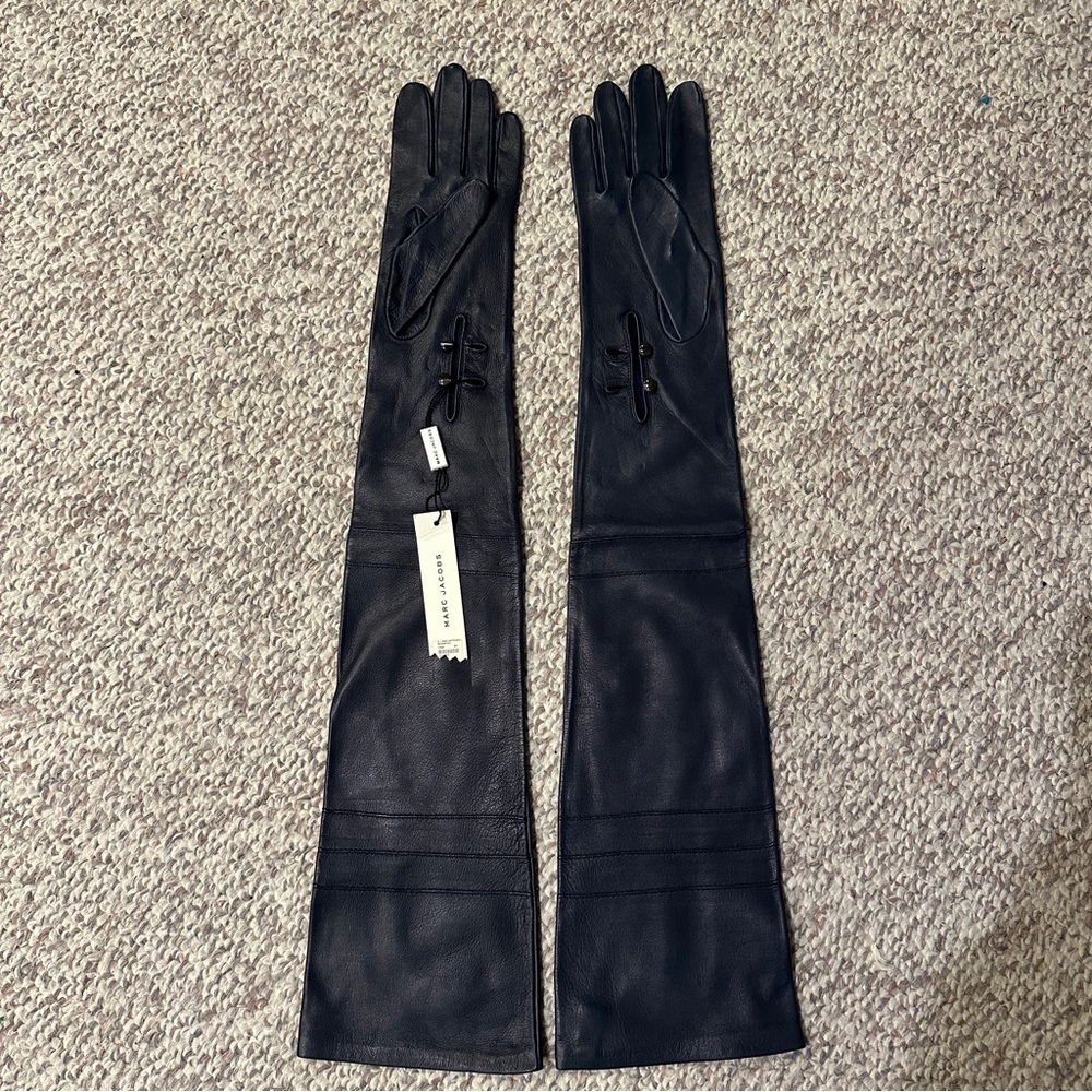 Marc Jacobs navy leather opera gloves